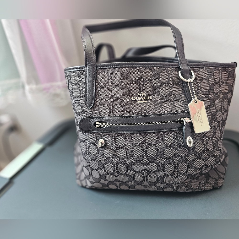 Coach Black and Gray Signature Tote Bag